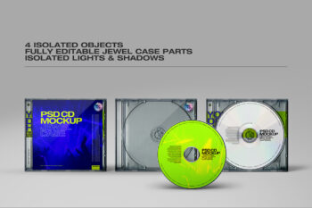 Close-up of a CD and jewel case mockup with editable layers and realistic reflections for showcasing music designs.