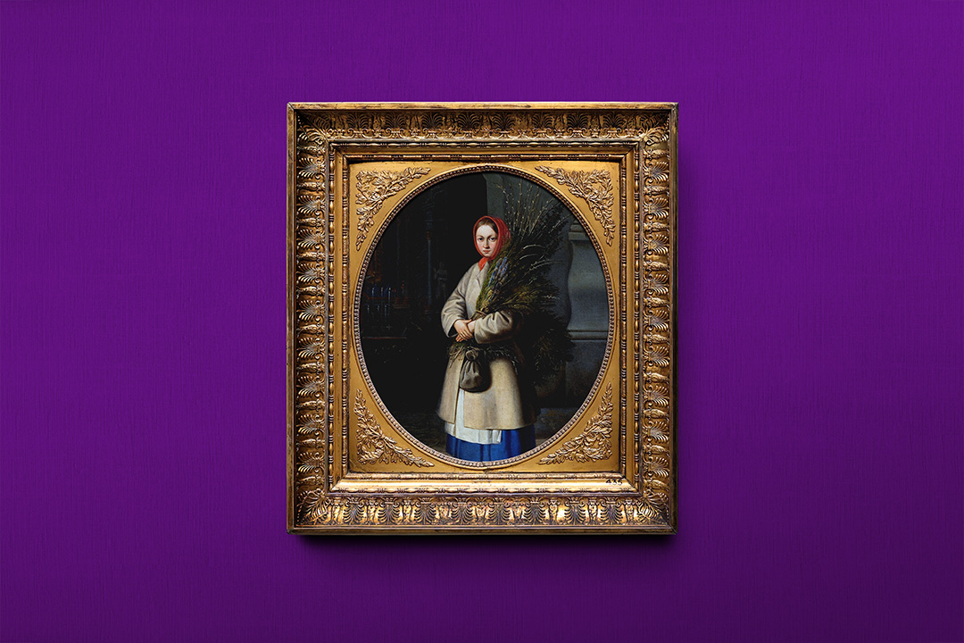 Free frame mockup with vintage ornate golden frame on wall, isolated PSD with editable Smart Objects and separate shadows for artwork, posters, and photography.