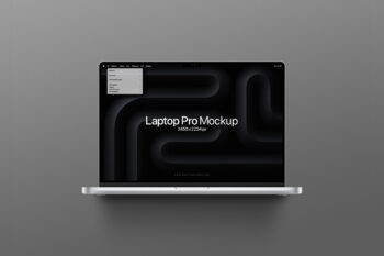Free laptop mockup based on MacBook Pro, isolated PSD with editable Smart Object screen and separate shadow layers for app, UI, and branding previews.