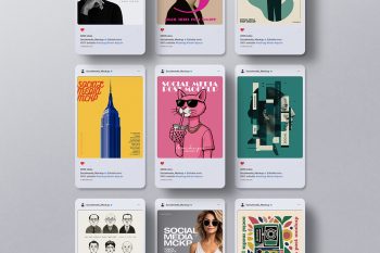 Instagram post mockup flat-lay with multiple social media posts in 1080 × 1350 format, ideal for branding, marketing and content creation previews.