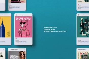 Instagram post mockup flat-lay showing 9 isolated posts with editable Smart Objects, perfect for social media, portfolio and digital marketing showcases.