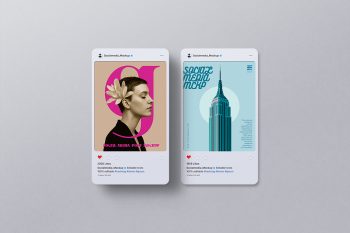 Free instagram post mockup card with portrait artwork and interface details, ideal for branding and social media marketing.