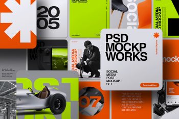 Instagram post mockup showing multiple square social media posts arranged in layered composition for digital marketing presentation.