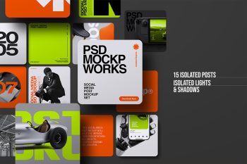 Instagram post mockup with 15 square social media posts and isolated lights and shadows for marketing and branding previews.